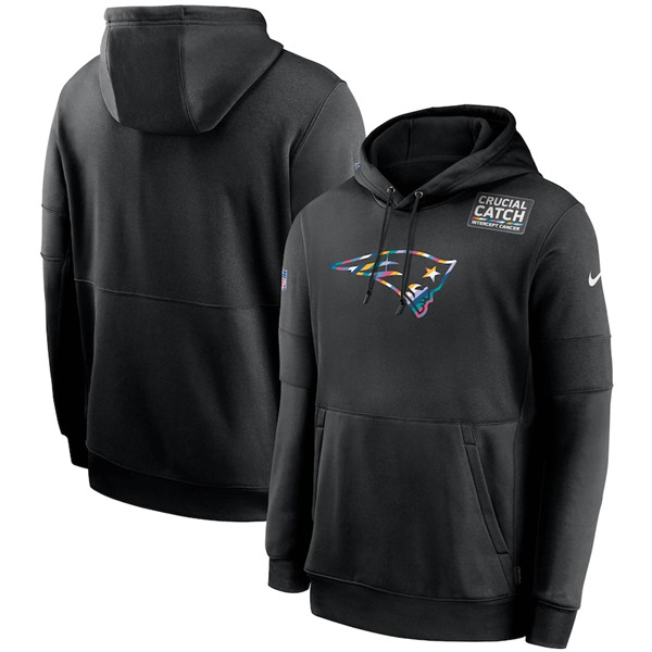 Men's New England Patriots Black Crucial Catch Sideline Performance Pullover Hoodie 2020
